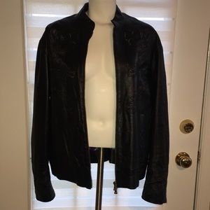 Versace Jean Couture Black REAL Leather EMBROIDERED BOMBER JACKET NWOT